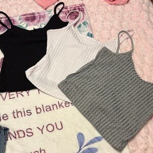 Women's Ribbed Tank Top Set - Black, White, Gray
